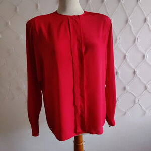 Vintage Jones New York Blouse / Fire Engine Red / M/L